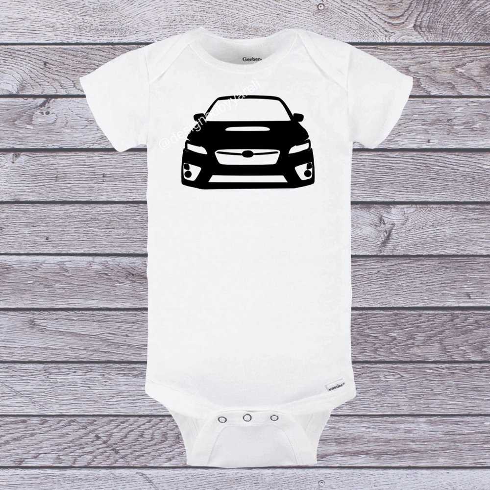 Subaru car inspired white gerber onesie